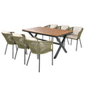 7 Pieces Patio Dining Set, All Weather Outdoor Furniture Set With Dining Table And Chairs, Acacia Wood Tabletop, Metal Frame, For For Garden, Backyard, Balcony, Green Yes Green Seats 6 Garden & Outdoor Complete Patio Sets Wood Wood Rope