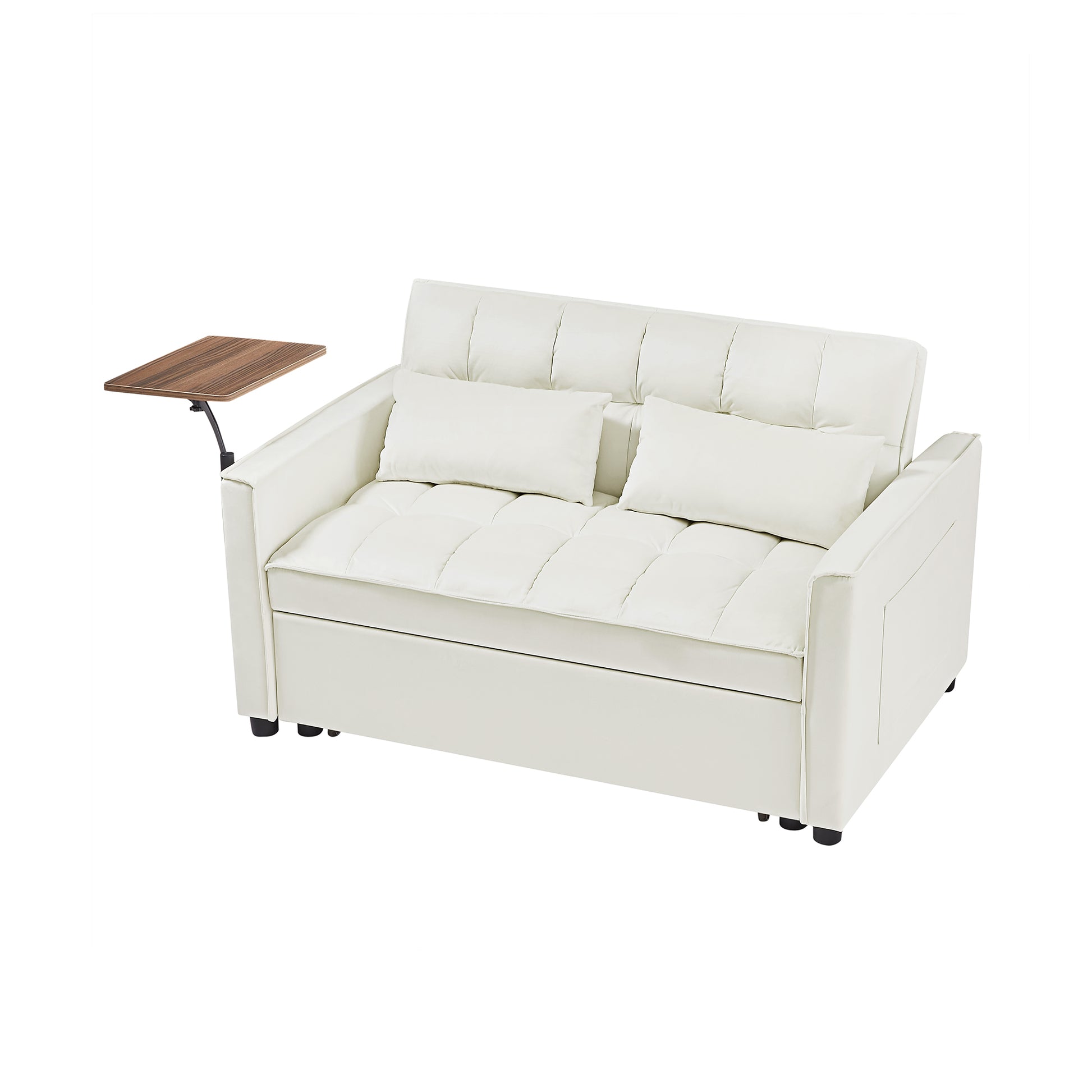 Cream White Velvet Loveseat Sofa Bed Cream White Wood Tufted Back Square Arms Foam Velvet 2 Seat
