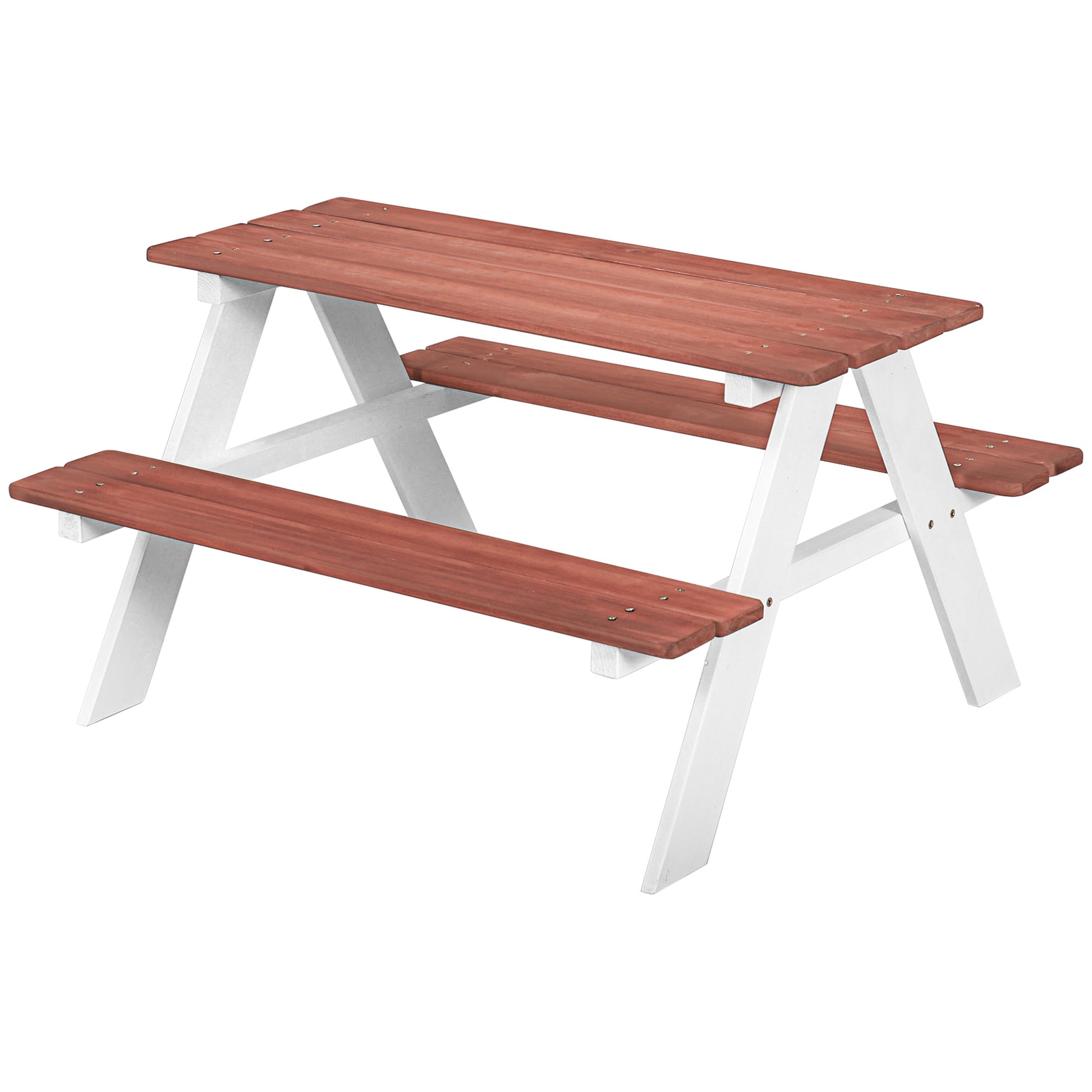 Outsunny Kids Picnic Table Set, Wooden Table & Bench Set, Kids Patio Furniture Outdoor Toys For Garden, Backyard, Aged 3 8 Years Old, Brown Brown Wood