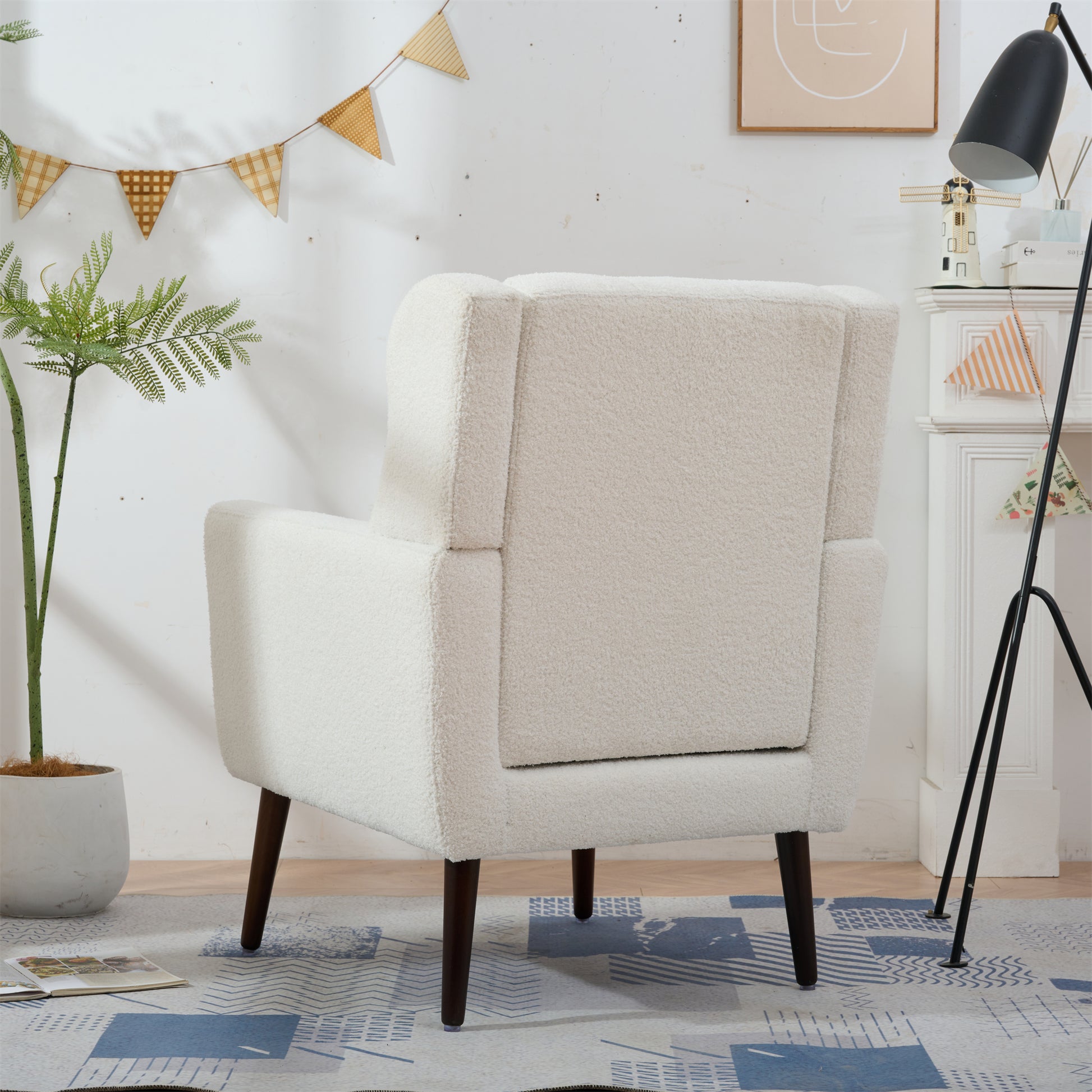 Modern Accent Chair,Teddy Fabric Living Room Chairs Comfy Reading Chair,Mid Century Accent Chair, Lounge Arm Chairs Armchair For Living Room Bedroom White White Light Brown Primary Living Space