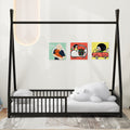 Metal Twin Size House Platform Bed With Triangle Structure And Guardrail, Black Box Spring Not Required Twin Black Metal Metal