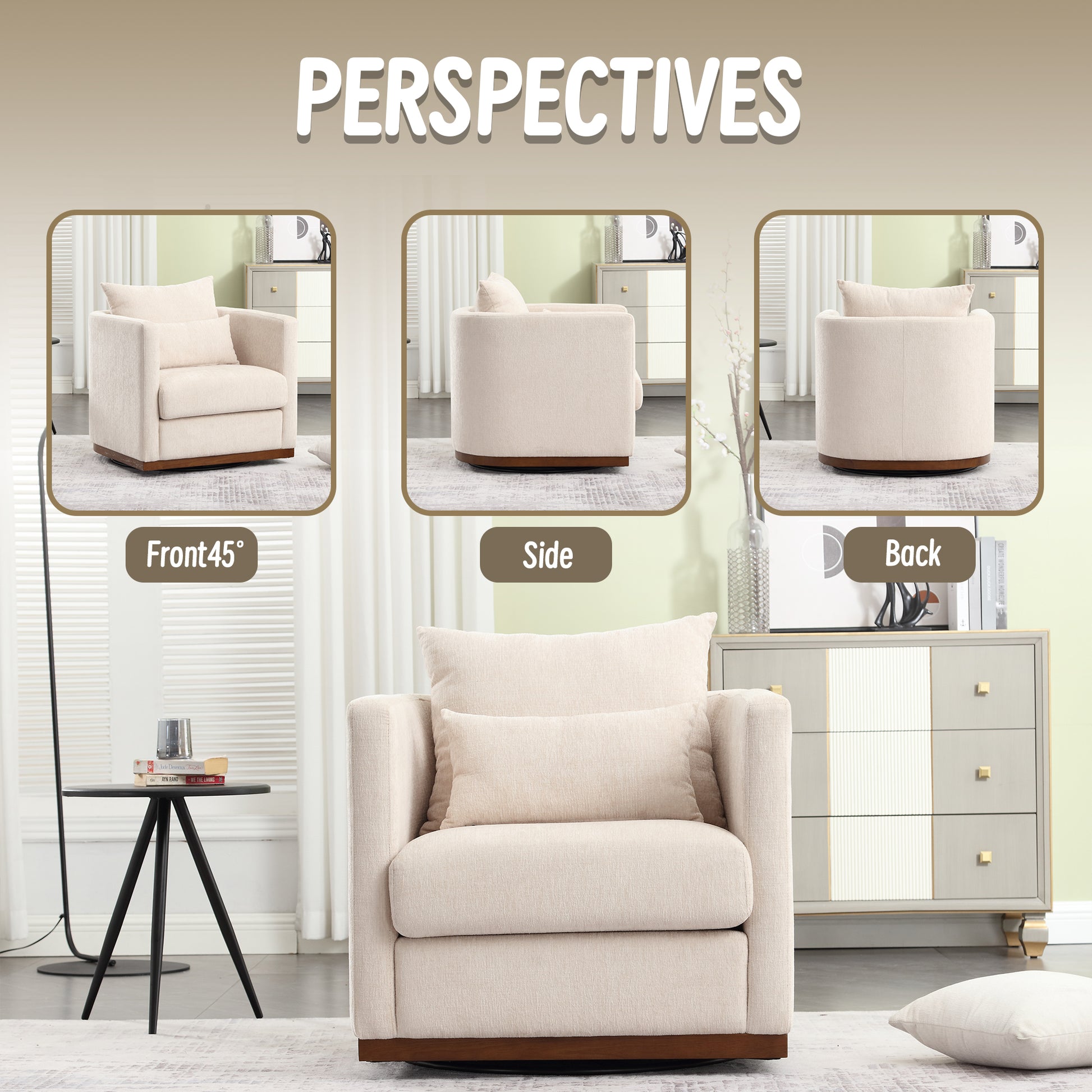 Coolmore Swivel Barrel Chair, Comfy Round Accent Sofa Chair For Living Room, 360 Degree Swivel Barrel Club Chair, Leisure Arm Chair For Nursery, Hotel, Bedroom, Office, Lounge Beige Chenille Beige Primary Living Space Foam Chenille