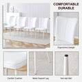 Modern Minimalist Dining Chair, White Pu Leather Curved Back And Seat Cushion, White Metal Chair Legs, Suitable For Dining Room, Bedroom, Living Room. A Set Of Four Chairs. 008 White Pu