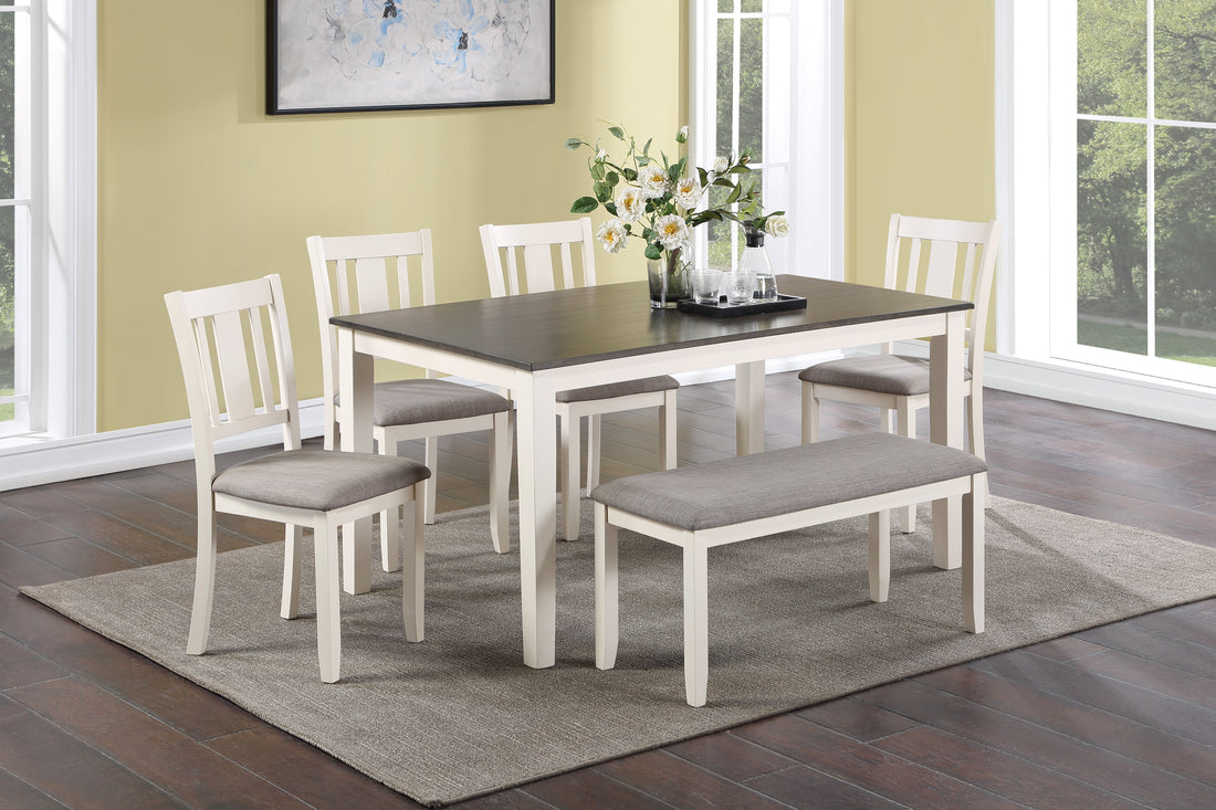 Beautiful 6 Pc Dinette Chalk Gray Finish Rectangular Table Upholstered Chair Bench Dining Room Wooden Dining Set Furniture Transitional Contemporary Style Wood Wood Antique White Gray Seats 6 Wood Dining Room 60 Inches Fixed Table Transitional 4 Leg