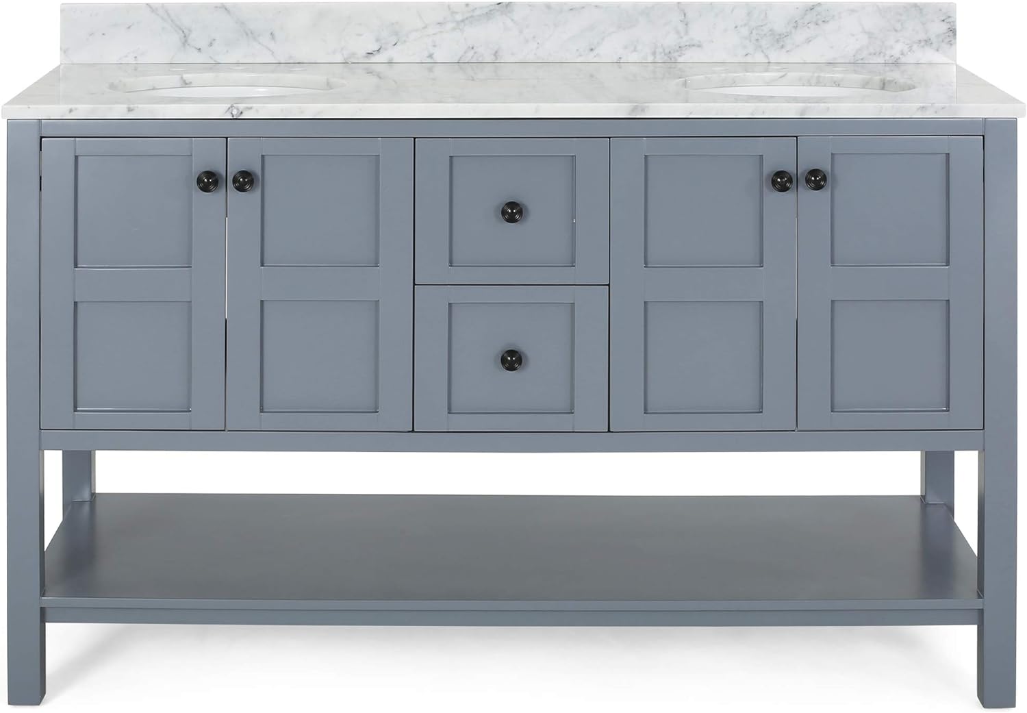 61'' Bathroom Vanity With Marble Top & Double Ceramic Sinks, 4 Doors, 2 Drawers, Open Shelf, Gray Gray Mdf