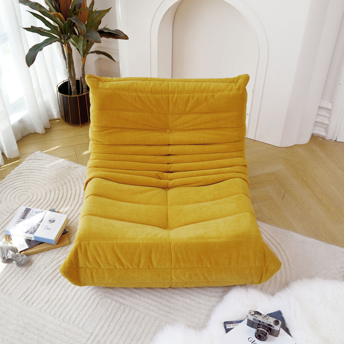 Floor Sofa Bean Bag Chair For Adults Fireside Bean Bag Lounger Memory Foam Chair For Home, Office, Apartment Or Gaming Venue Yellow Polyester Primary Living Space Firm Art Deco Armless Foam Polyester Blend