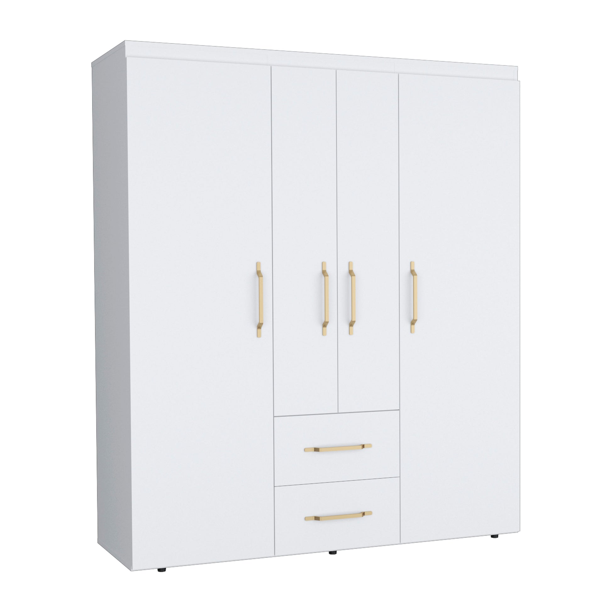 Bariloche Wardrobe, Multi Section Storage With Hanging Rods, Shelves, And 2 Drawers White Bedroom Modern Particle Board