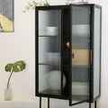 Retro Style Fluted Glass High Cabinet Storage Dual Doors Three Detachable Wide Shelves Enclosed Dust Free Storage For Living Room Bathroom Dining Room Kitchen Room Entryway,Black Old Sku:W68743734 Black Wood