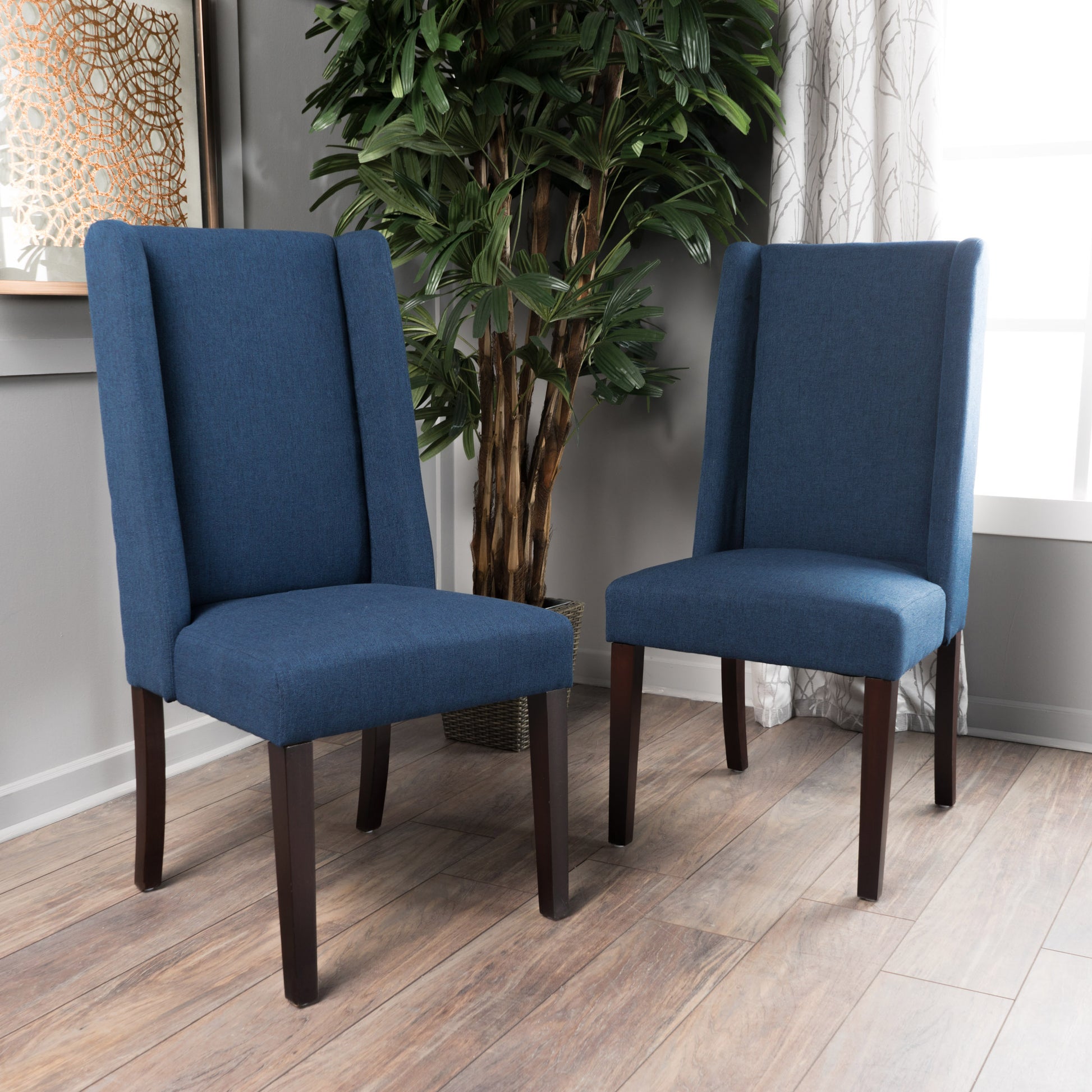 Dining Chair Set Of 2 Navy Blue Fabric