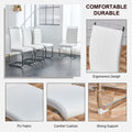 Table And Chair Set, Modern Dining Table, Imitation Marble White Top And Silver Legs, Soft And Comfortable Dining Chair, Perfect For Dinner, Meetings, Home And Office Decor White Silver Glass Metal