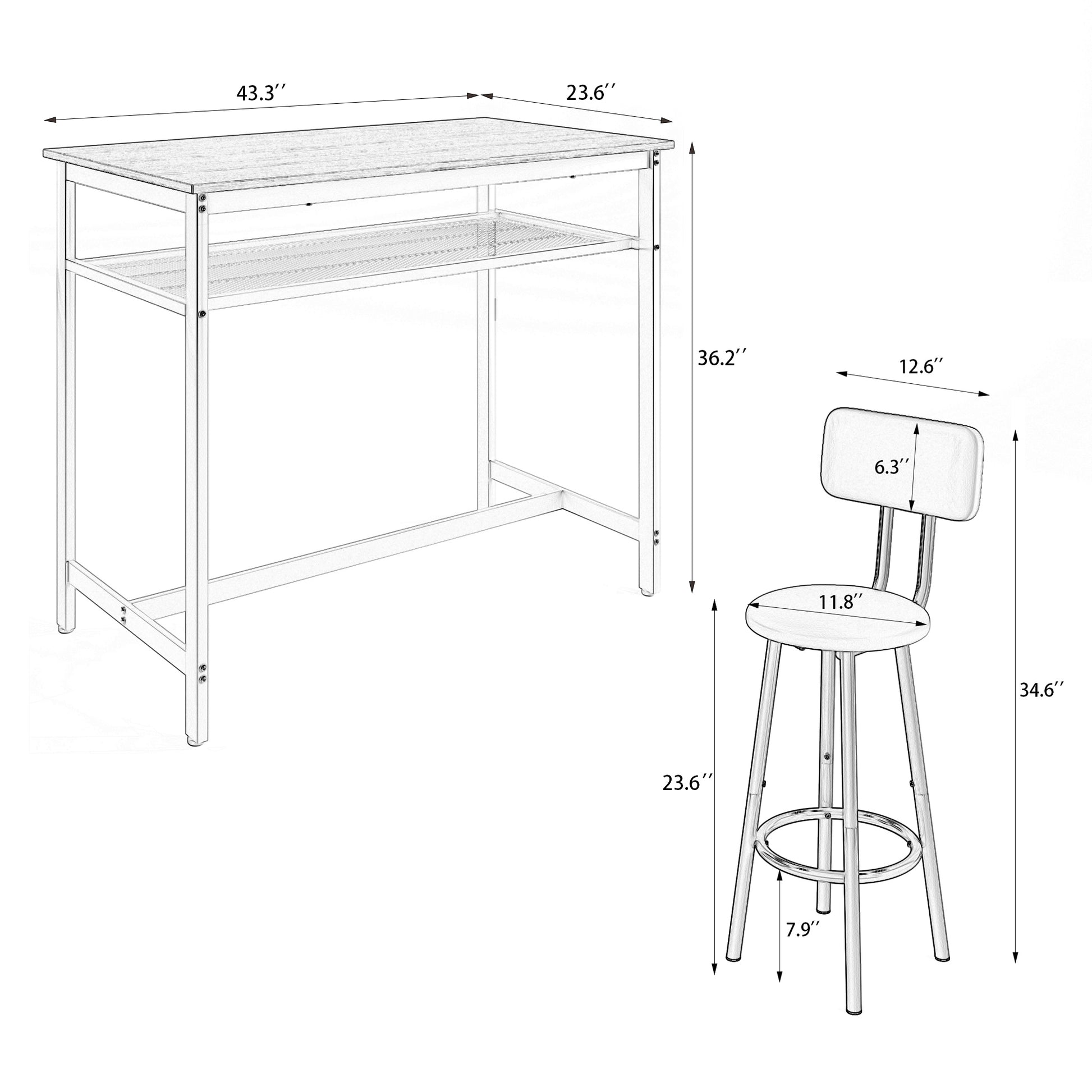 5 Piece Kitchen Counter Height Table Set, Bar Table With 4 Chairs White Oak Seats 4 Mdf