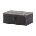 Set Of 3 Decorative Boxes, Mdf Frame, Black And Gray, Floral Printing Black Grey Mdf