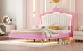 Full Size Upholstered Bed Frame With Led Lights, Modern Upholstered Princess Bed With Crown Headboard, Pink White Box Spring Not Required Full Pink White Wood Bedroom Modern Bed Frame Pu