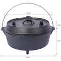 Pre Seasoned Cast Iron Dutch Oven With Set Lid, Outdoor Camping Deep Pot For Camping Fireplace Cooking Bbq Baking Campfire, Leg Base,6 Quart Black Iron