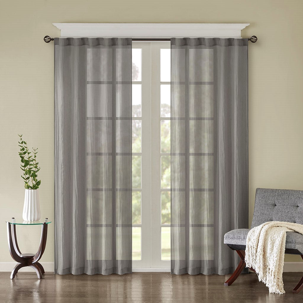 Solid Crushed Curtain Panel Pair 2 Pcs Window Panels Grey Polyester