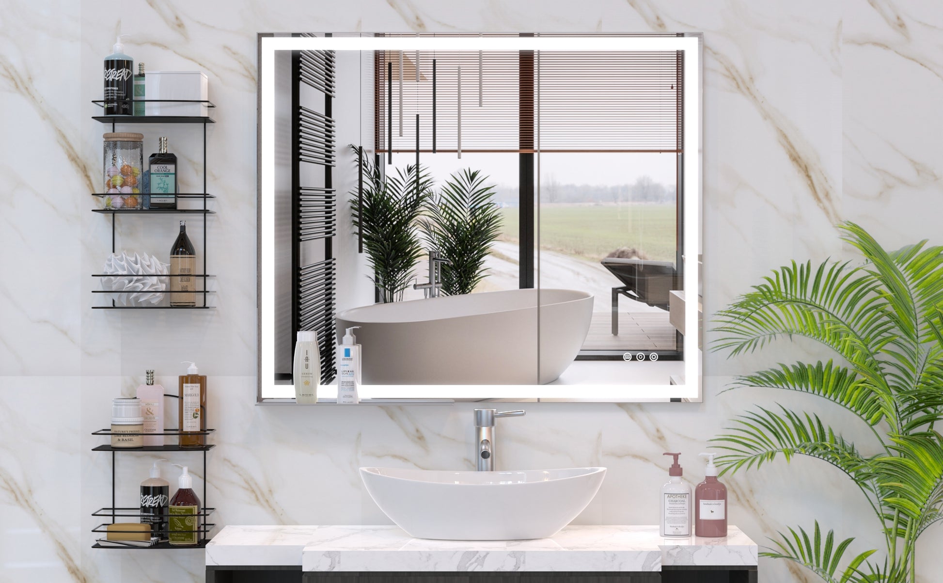 30X36 Inch Led Bathroom Vanity Mirror Wall Mounted Adjustable White Warm Natural Lights Anti Fog Touch Switch With Memory Modern Smart Large Bathroom Mirrors Silver Aluminium