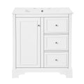 30 Inch Bathroom Vanity Cabinet With Ceramic Basin, 3 Drawers And Adjustable Shelves White Bathroom Solid Wood Mdf