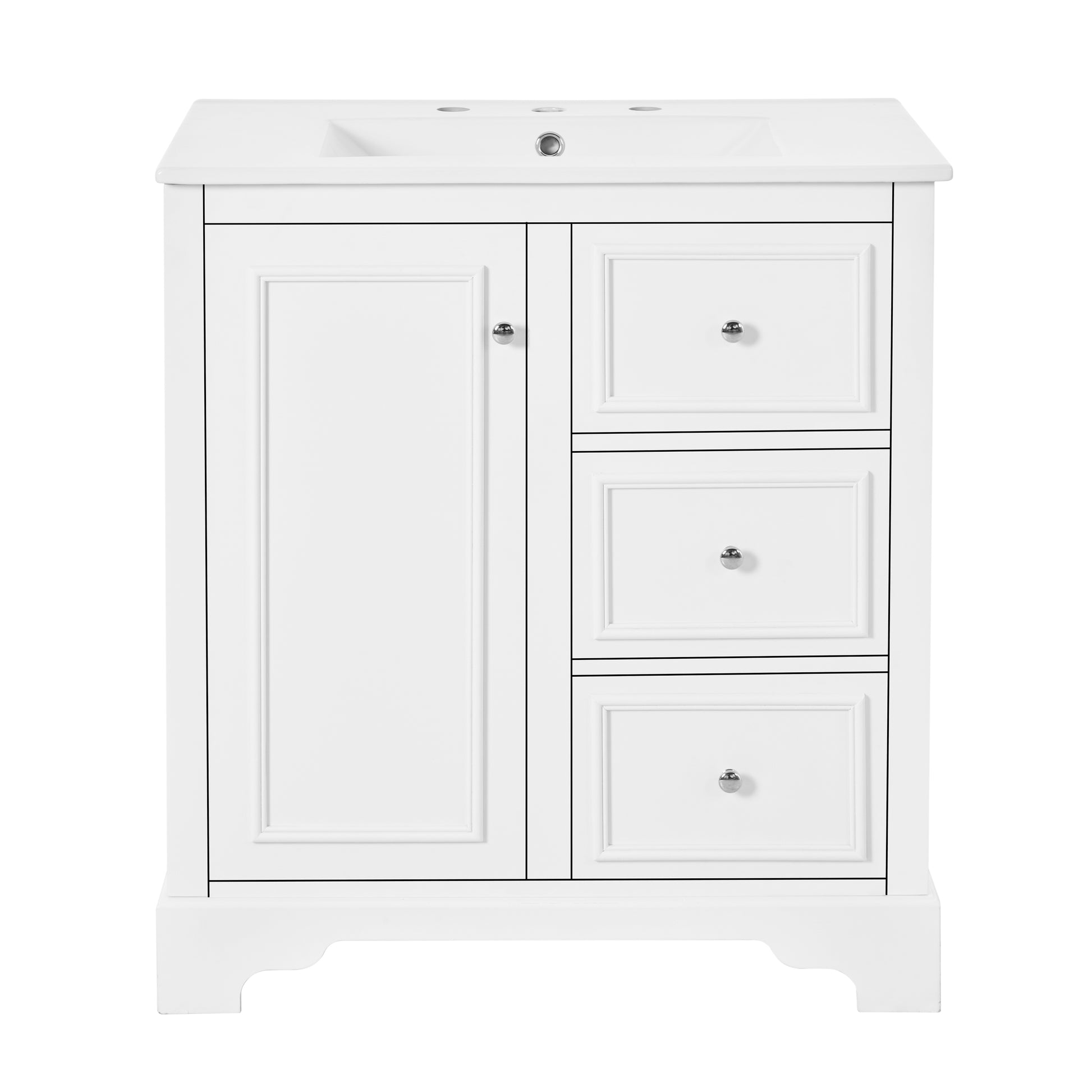 30 Inch Bathroom Vanity With Sink, Modern Elegant Bathroom Storage Cabinet With 3 Drawers And Adjustable Shelves, Freestanding Vanity Set With Mirror Cabinet, Single Sink Bathroom Vanity White Bathroom Solid Wood Mdf Glass