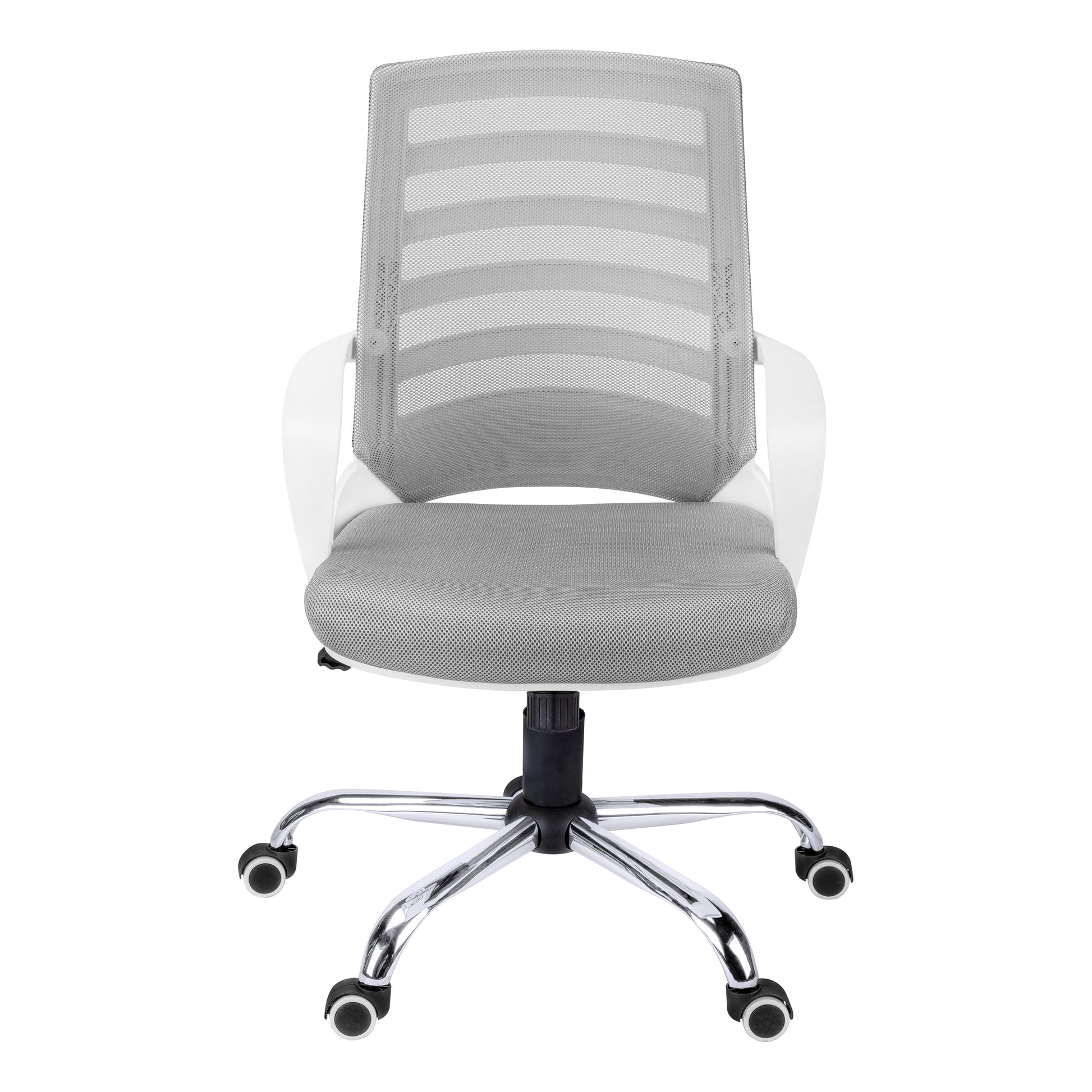 Office Chair, Adjustable Height, Swivel, Ergonomic, Armrests, Computer Desk, Work, Grey Mesh, Chrome Metal, Contemporary, Modern White Foam Polyester