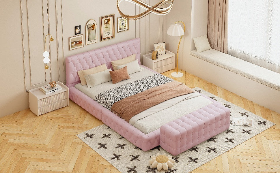 2 Pieces Bedroom Sets Queen Size Upholstered Bed With Rectangular Upholstered Ottoman For Bedroom,Pink Queen Pink 2 Piece Set Solid Wood Mdf