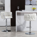 360 Fabric Cover Swivel Bar Stools Set Of 2, Adjustable Counter Height Bar Chairs With Woven Back & Footrest,Silver Chromed Bar Stools For Kitchen Island, Cafe, Pub Beige Beige Kitchen Modern Foam Fabric