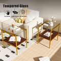 Set Of 2 Rectangle End Table, Tempered Glass Tabletop With Mdf Layer, Modern Table For Living Roomtransparent Glass Transparent Tempered Glass