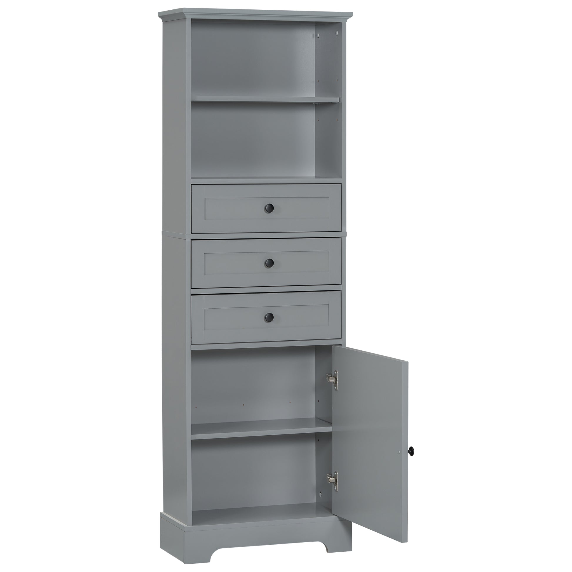 Gray Tall Storage Cabinet With 3 Drawers And Adjustable Shelves For Bathroom, Study, Office And Interior, Mdf Board With Painted Finish Gray Mdf