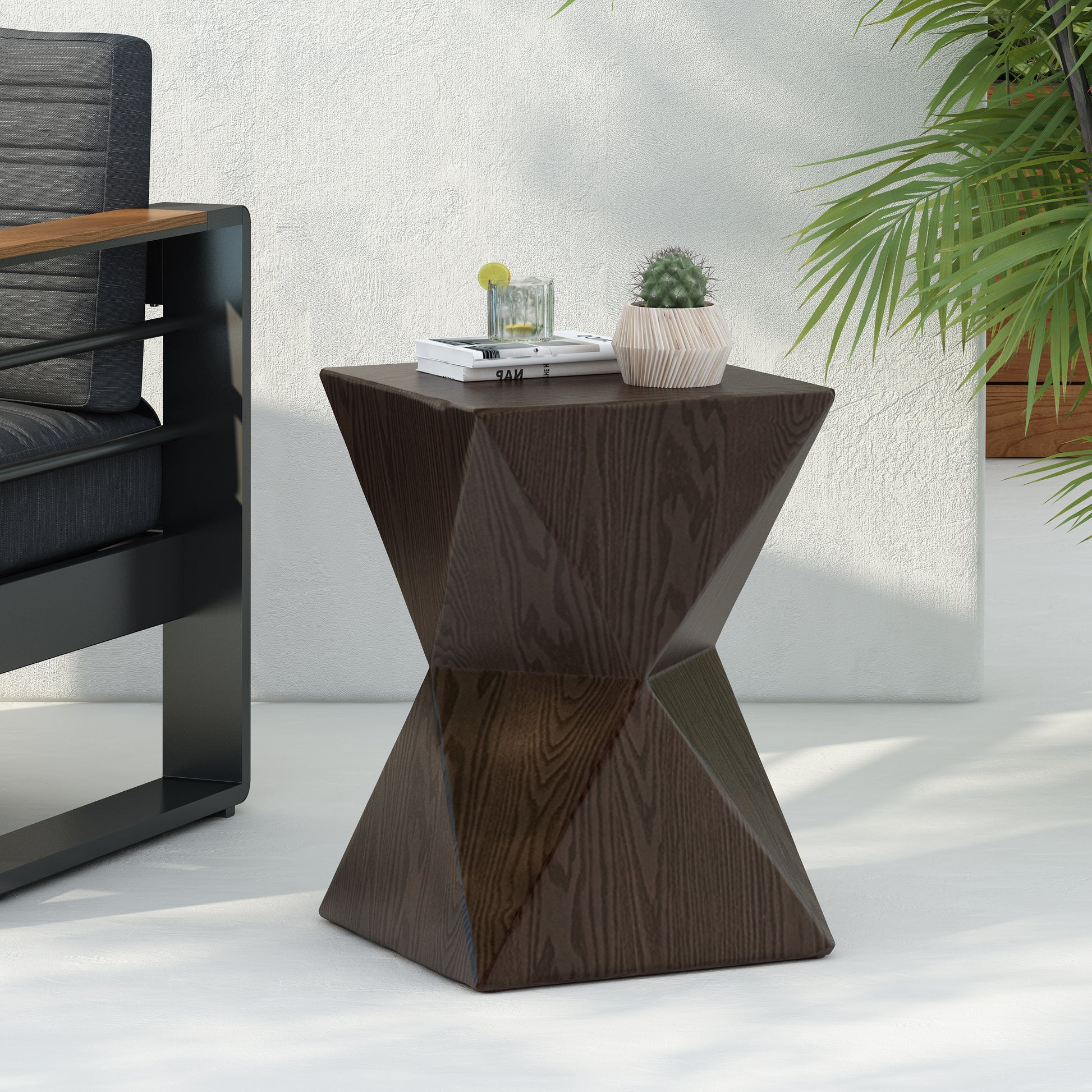 Prismatic Wooden Grain Symmetric Side Table Natural Concrete