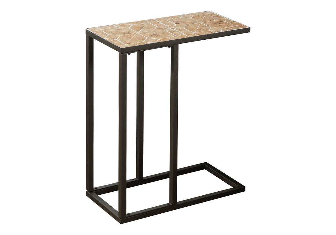 Accent Table, C Shaped, End, Side, Snack, Living Room, Bedroom, Brown Tile, Brown Metal, Transitional Brown Metal