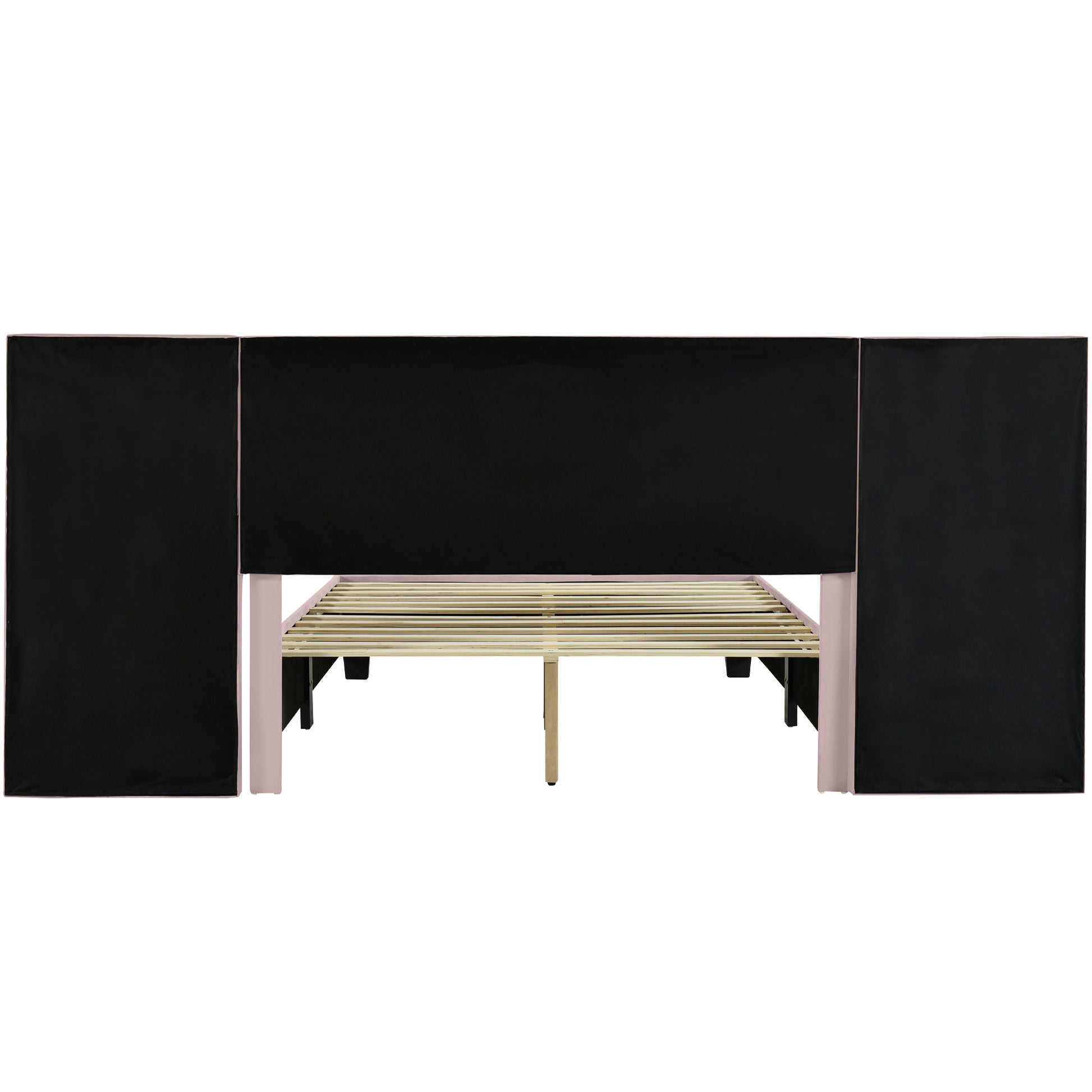 Queen Size Upholstered Platform Bed With Big Headboard, Bedroom Furniture, Velvet, Pink Queen Pink Plywood