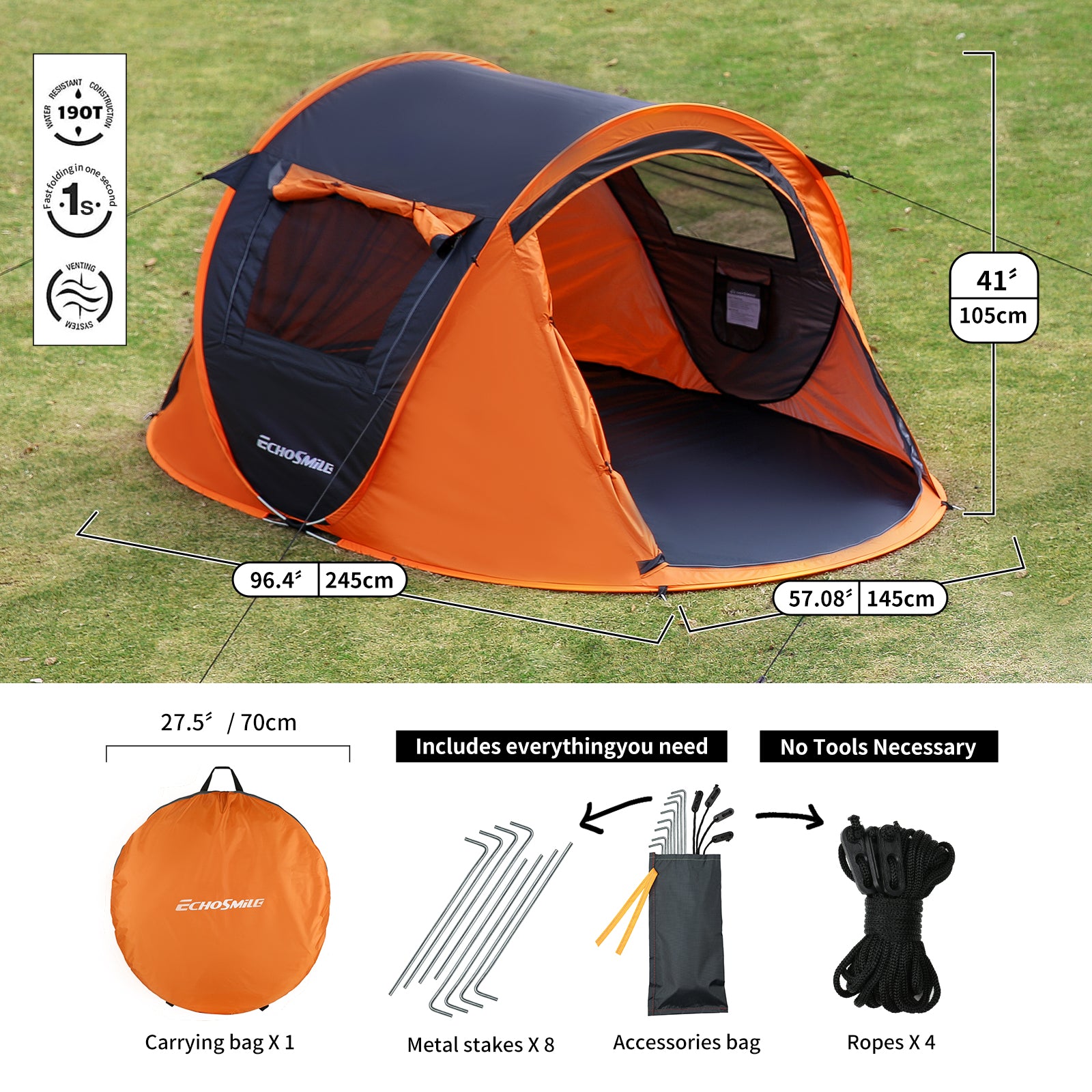 pop up camping tent 2 Person Black Orange Pop Up Camping Tent Black Cream Polyethylene