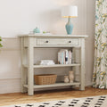 Retro Console Table With Drawer And Two Sturdy Shelves For Entryway, Living Room Gray Wash Gray Wash Mdf,Rubber Wood