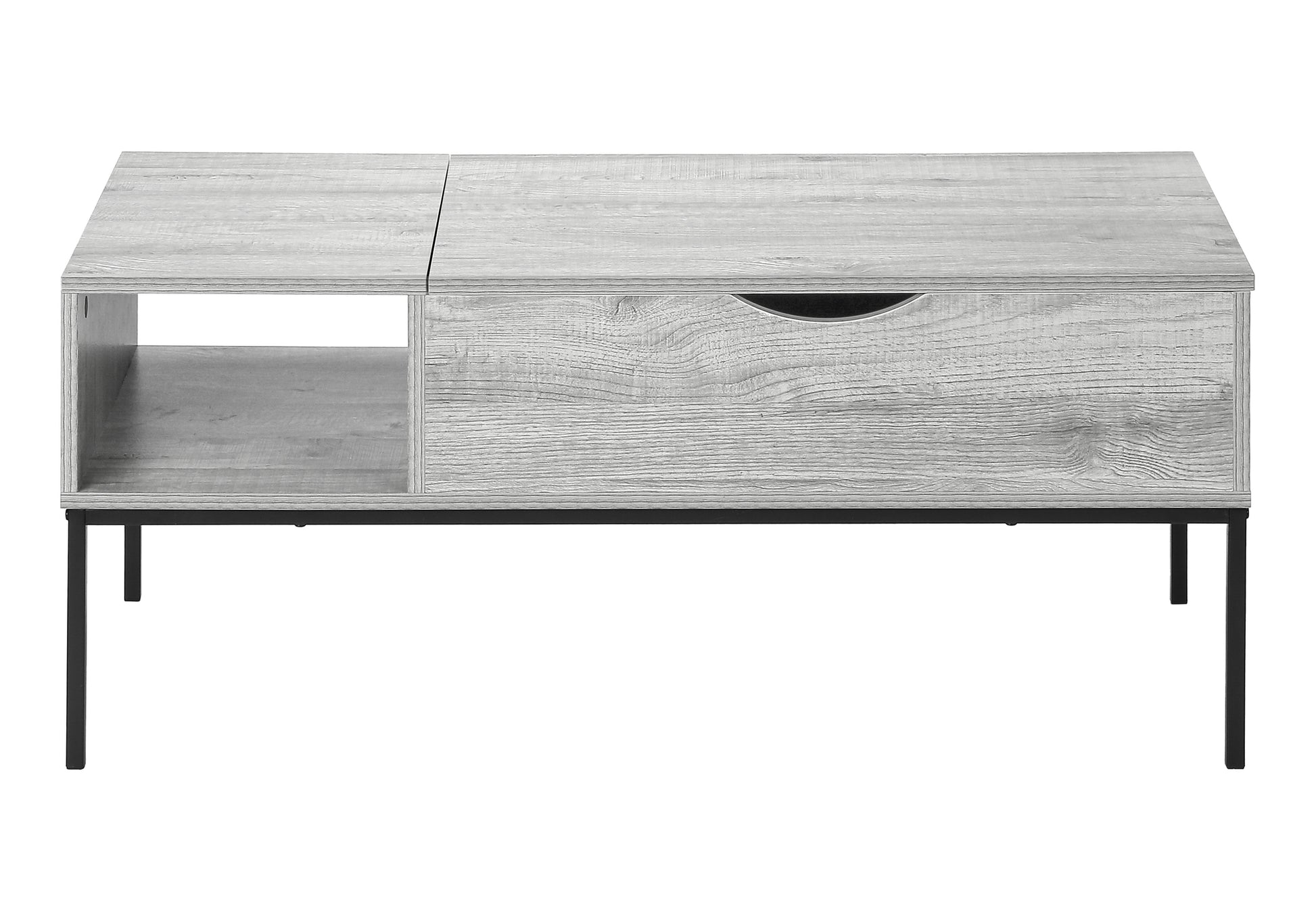 Coffee Table, 42" L, Rectangular, Cocktail, Lift Top, Grey, Black Metal, Contemporary, Modern Grey Particle Board