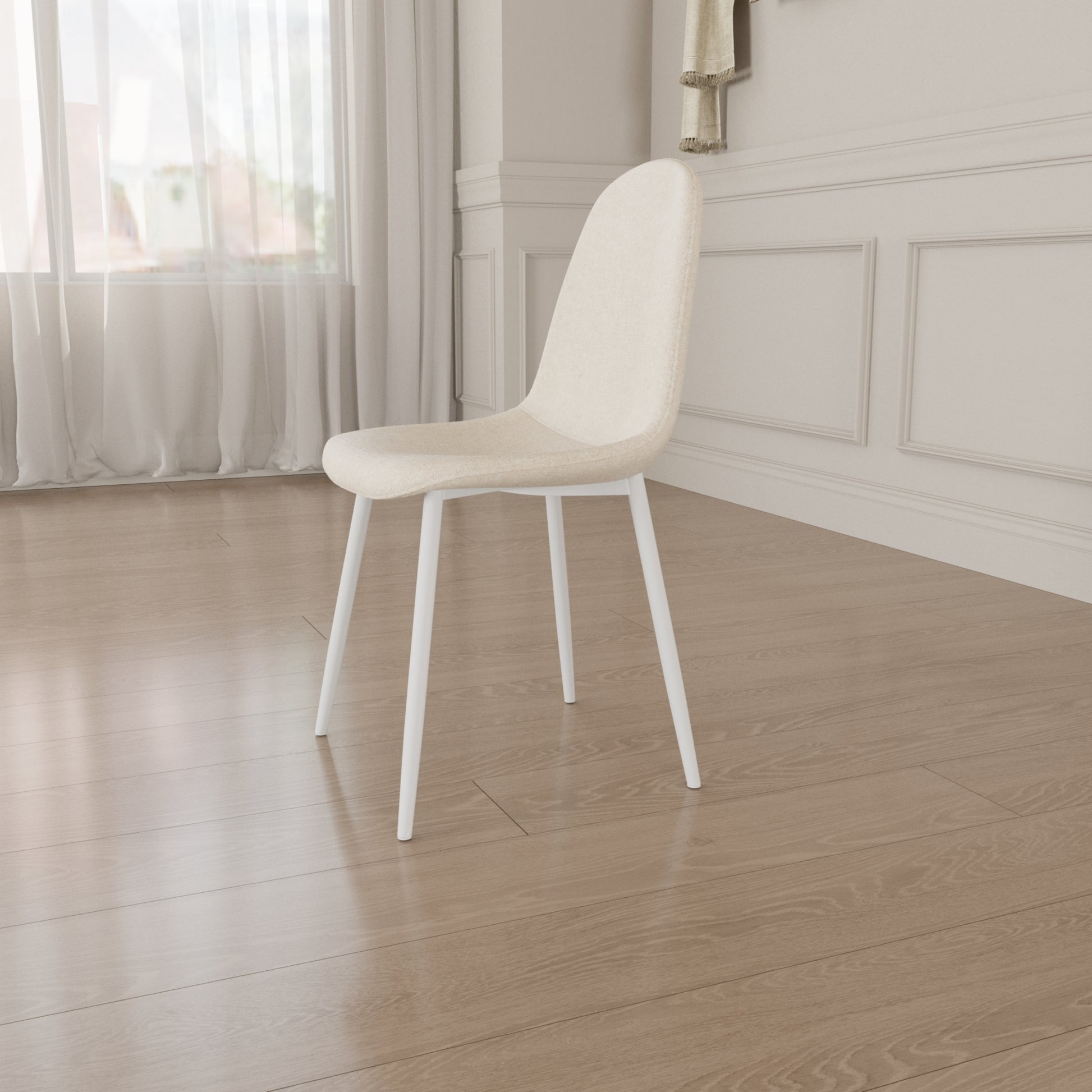 63 "Mdf Cream Style Coffee Table And Modern Dining Chair 4 Piece Set, Modern Fashion Kitchen Table Set, Round Wave Table Legs, Dining Table And Linen Chair Beige White Mdf