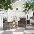 Outsunny 3 Pieces Patio Bistro Set Wooden With Cushions, Pe Wicker Patio Furniture Outdoor For Porch, Backyard, Garden, Gray Gray Rattan Metal