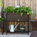 Outsunny Raised Garden Bed, Elevated Planter Box With Rattan Wicker Look, Tool Storage Shelf, Portable Design For Herbs, Vegetables, Flowers, Brown Brown Rattan