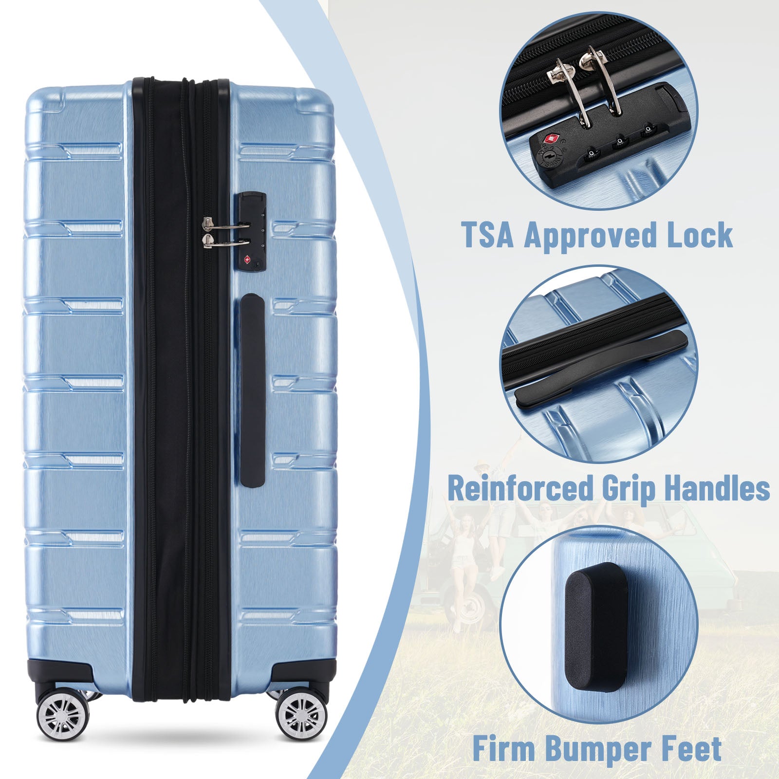 3 Piece Luggage Set Suitcase Set, Lightweight Durable Suitcase With Wheels And Tsa Lock, Expandable Travel Family Luggage For Men Women 20" 24" 27" Blue Abs Pc