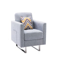 Lewa 34 Inch Modern Accent Armchair, Silver Metal Legs, Tufted, Light Gray Gray Silver Wood Fabric