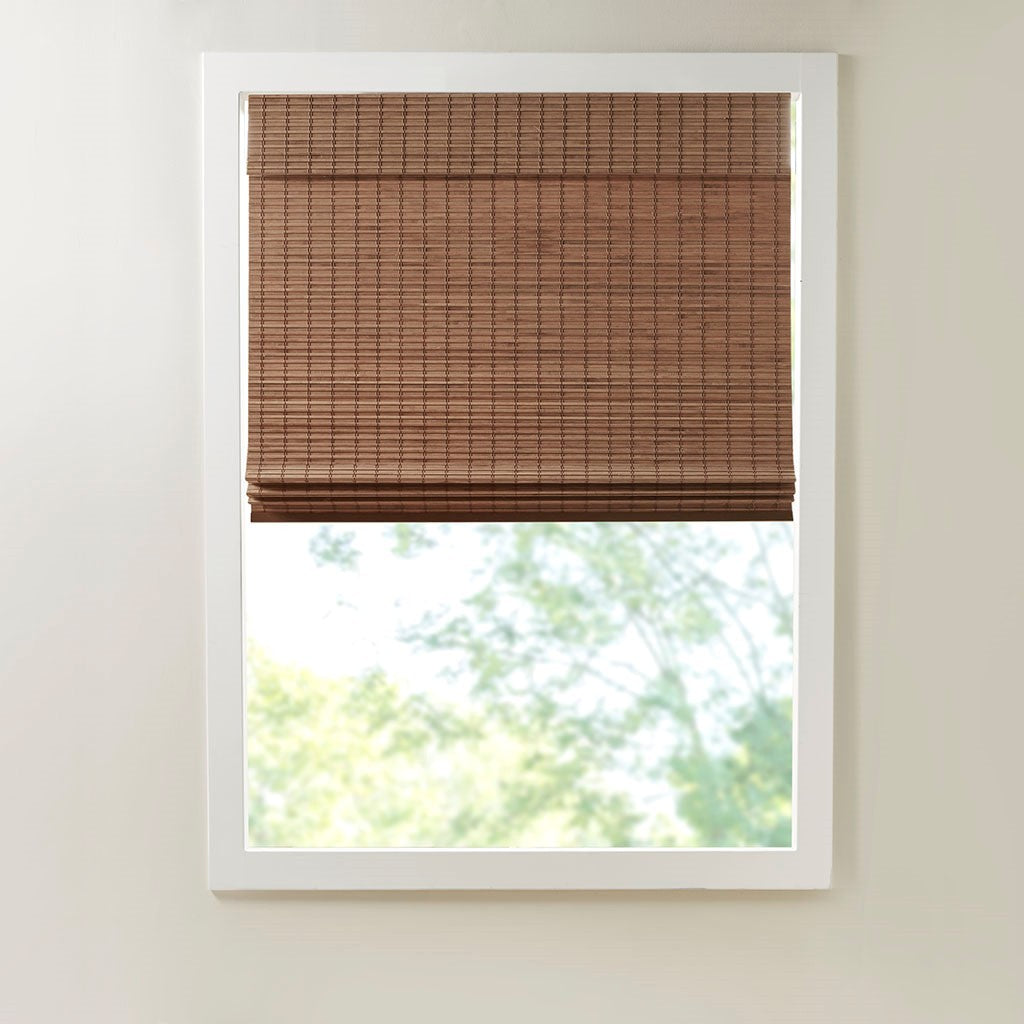 Bamboo Light Filtering Roman Shade 64"L Teak Bamboo