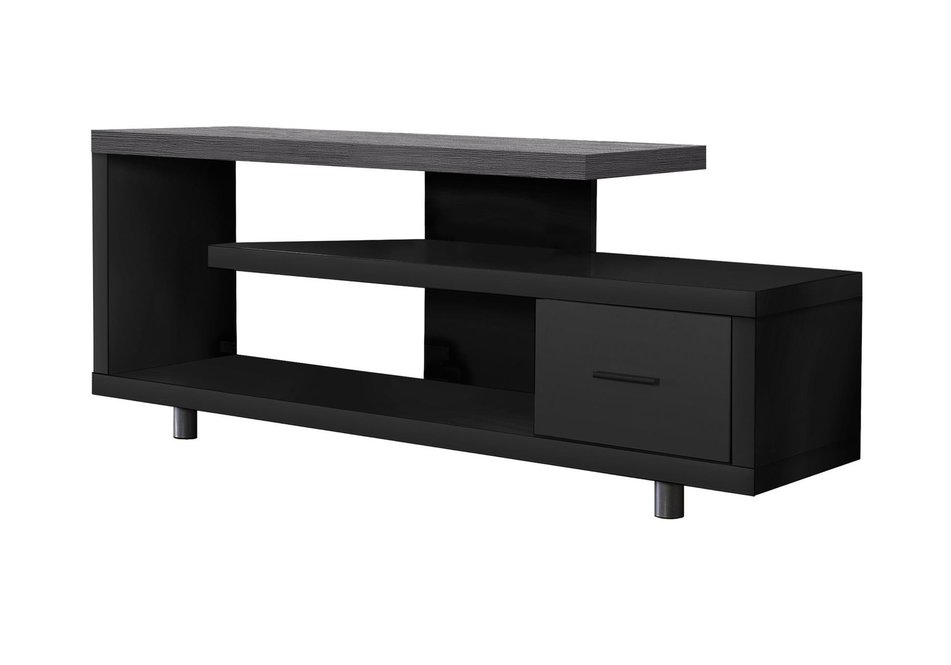 Tv Stand, 60 Inch, Console, Media Entertainment Center, Storage Cabinet, Living Room, Bedroom, Black And Grey Laminate, Contemporary, Modern Black 80 89 Inches Particle Board