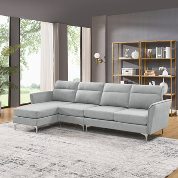 Modern Sofa 3 Seat Couch With Stainless Steel Trim And Metal Legs For Living Room,Gray Gray Foam 3 Seat