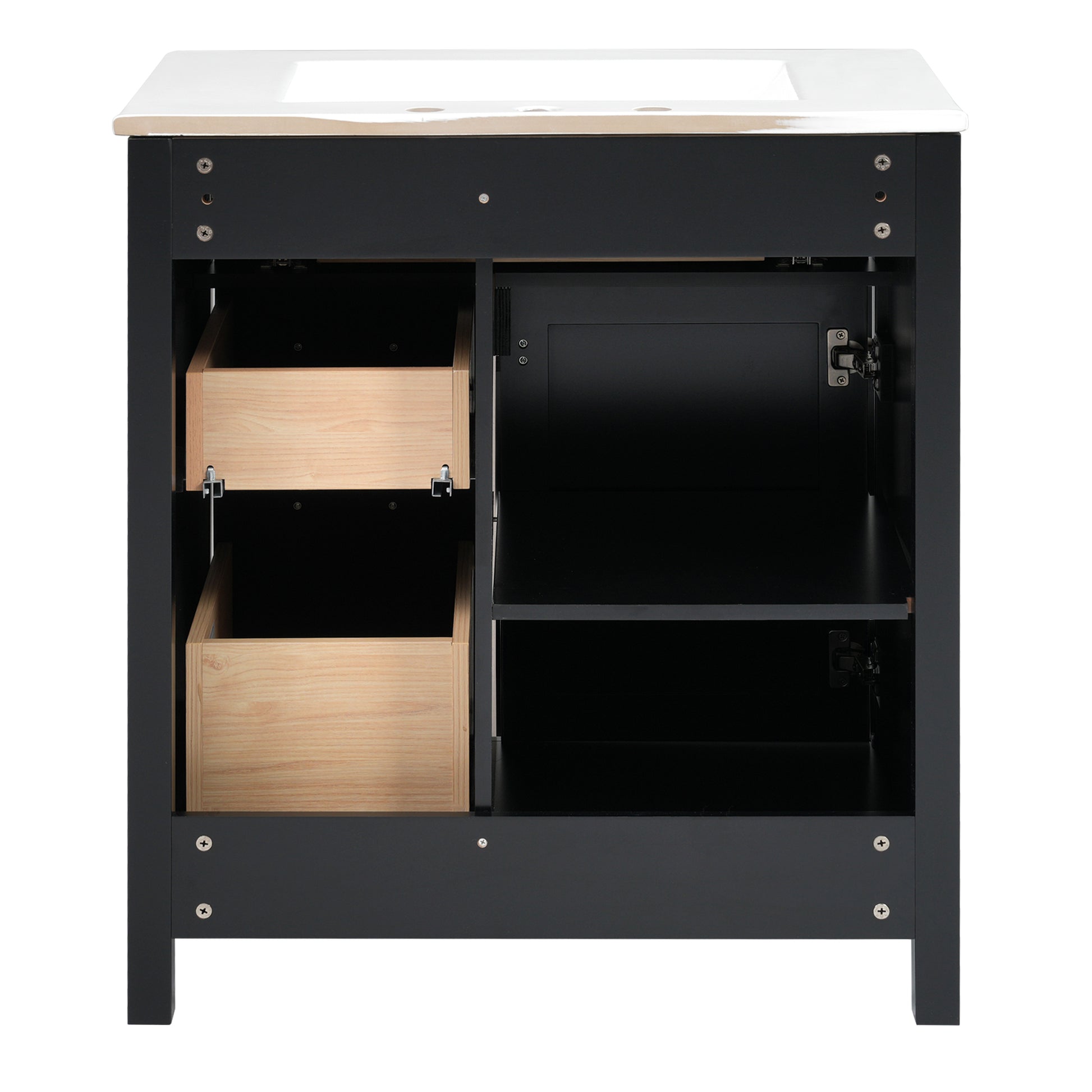 30 Inch Black Bathroom Vanity With Ceramic Sink And Large Storage Ideal Choice For Small Bathrooms Black Bathroom Solid Wood Mdf