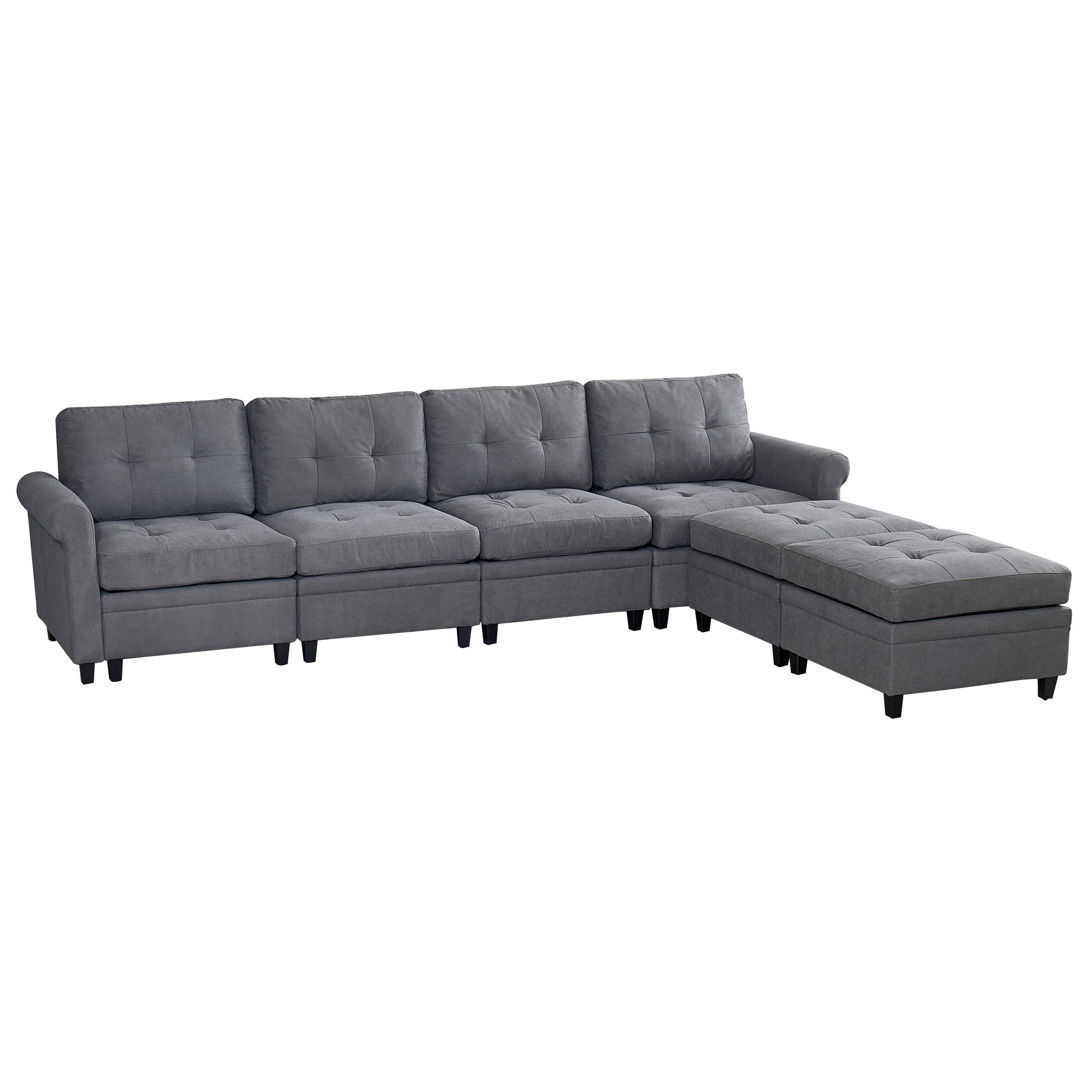 U Shaped Sectional Couch Convertible Sectional Couch With Double Chaise 6 Seat Sectional Sofa For Living Room Grey Fabric 6 Seat