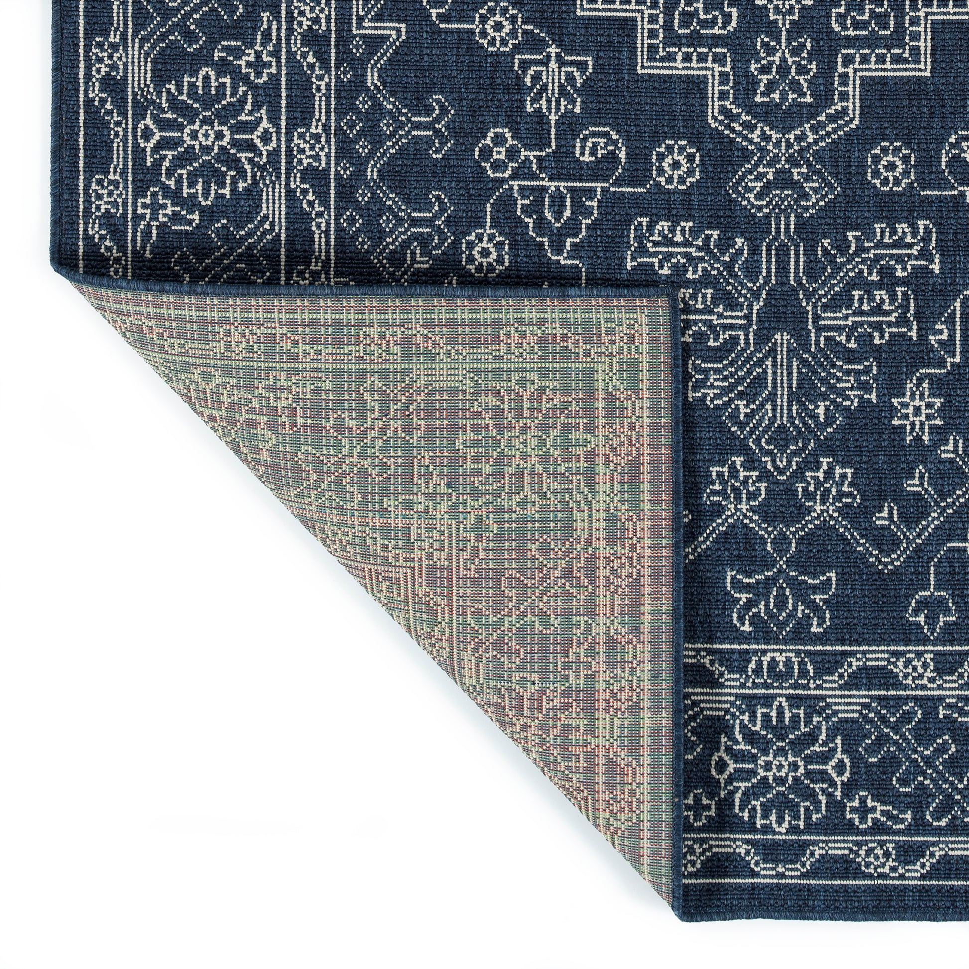 Casual, Traditional, Oriental, Global Inspired, Textured Loop Pile 7'2"X 10'5" Rectangle Area Rug Navy Polypropylene