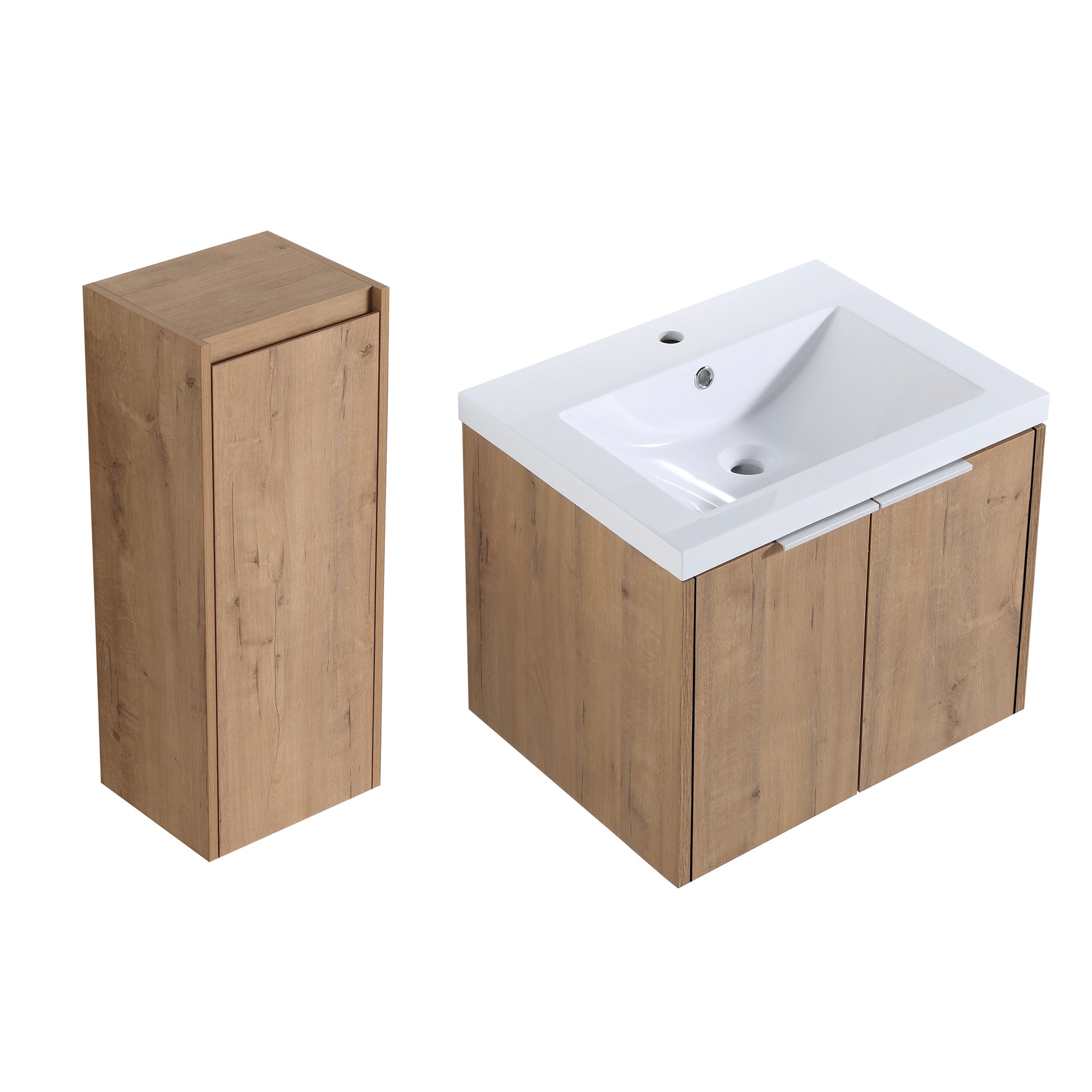 24" Wall Mounted Bathroom Vanity With Sink And Side Cabinet, Soft Close Doors,00112Imo 00624Imo Combination Cabinet Kd Packing Imitative Oak Bathroom Modern Plywood Plywood