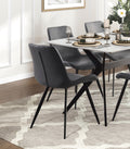 Modern 7Pc Dining Table Set With 6X Chairs Gray Upholstered Sintered Stone Tabletop Black Metal Legs Kitchen Dining Furniture Gray Seats 6 Dining Room Contemporary,Modern Rectangular Dining Table