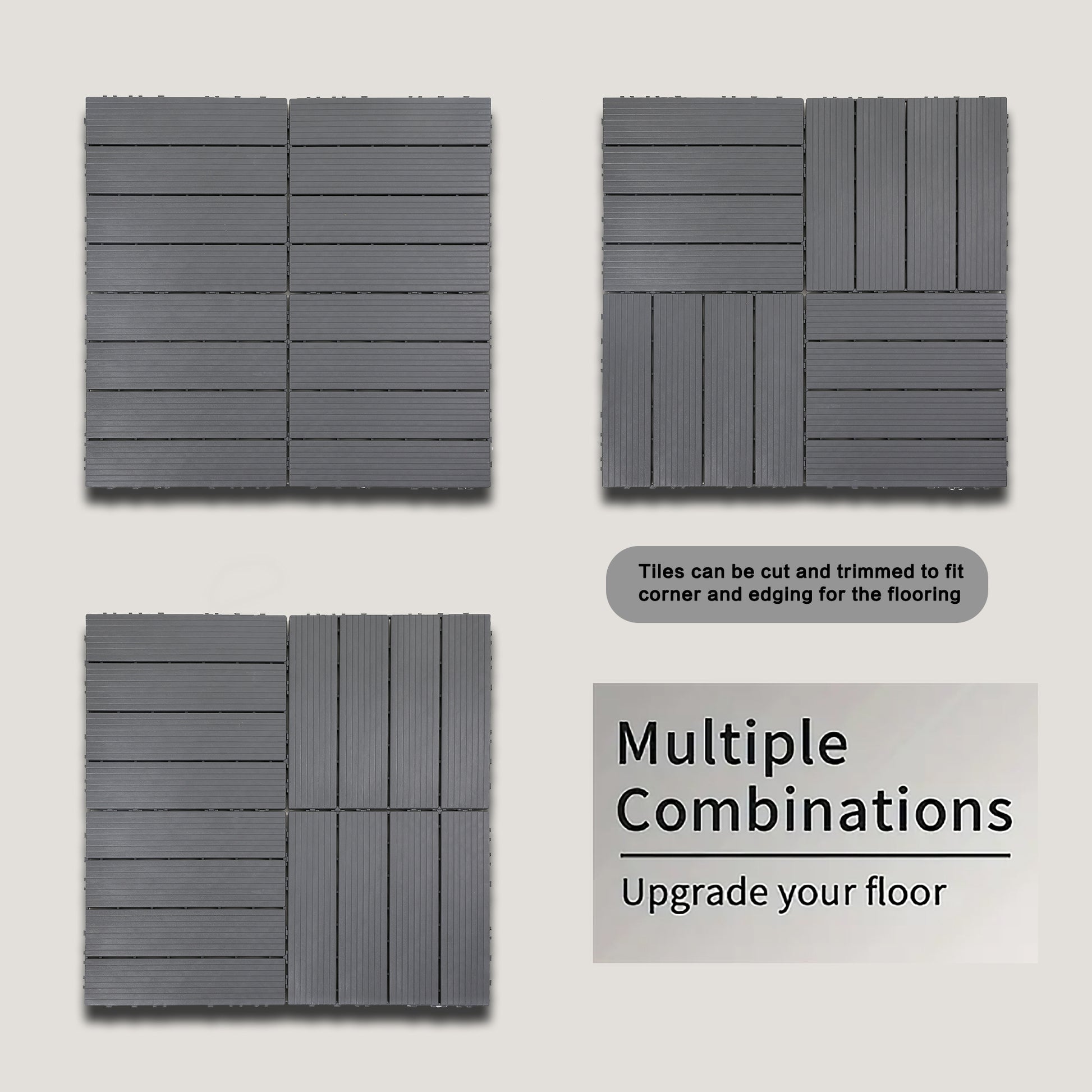 Plastic Interlocking Deck Tiles, 44 Pack Terrace Deck Tiles, 12 "X12" Square Waterproof Outdoor All Weather Use, Pool Balcony Backyard Terrace Deck Tiles,Grey Grey Polypropylene