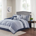 7 Piece Jacquard Comforter Set Navy Queen Queen Navy Polyester