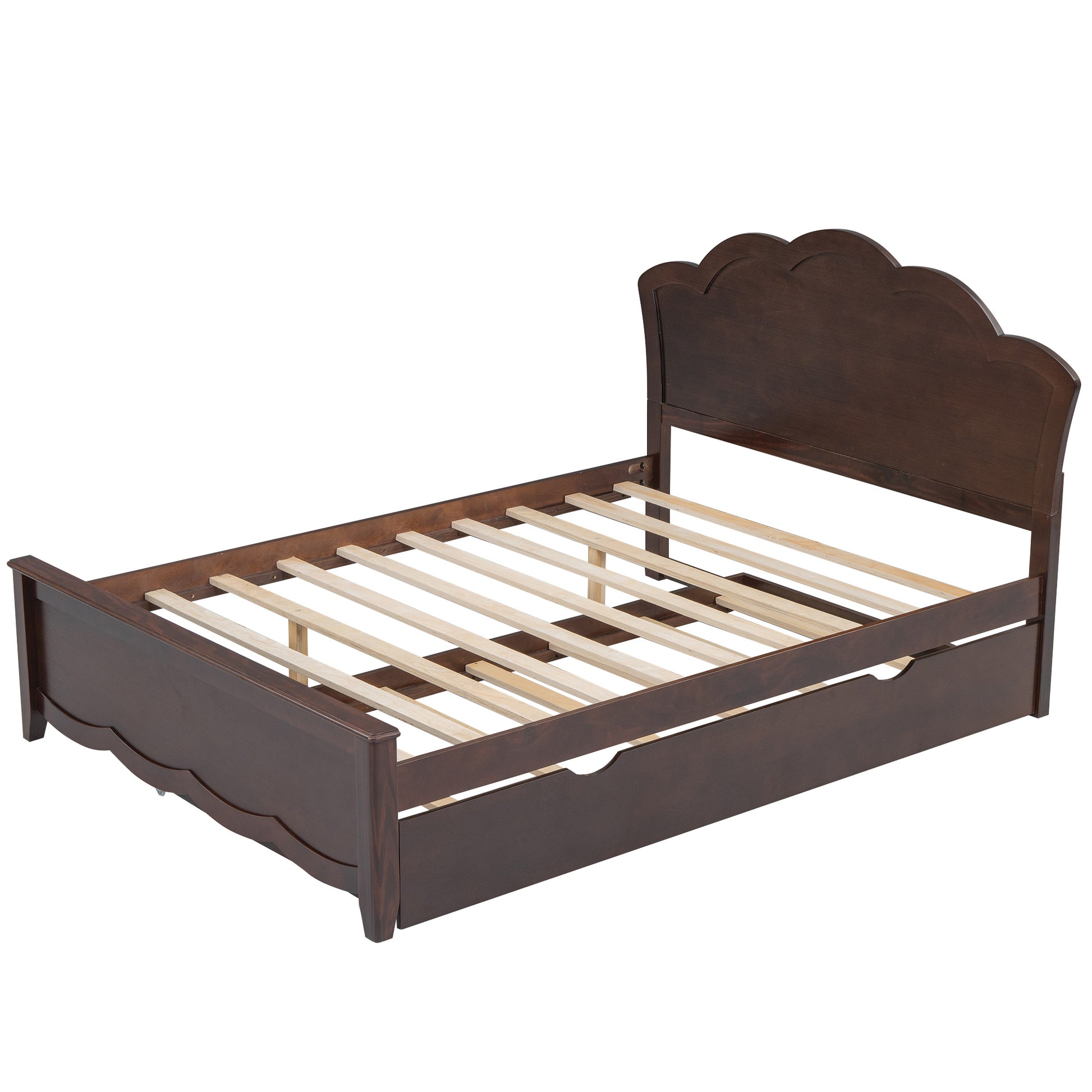 Full Size Wood Platform Bed With Headboard And Twin Size Trundle, Cappuccino Box Spring Not Required Full Cappuccino Wood Bed Frame Solid Wood Mdf