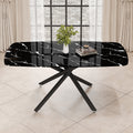Large modern minimalist rectangular dining table with black-glass+metal